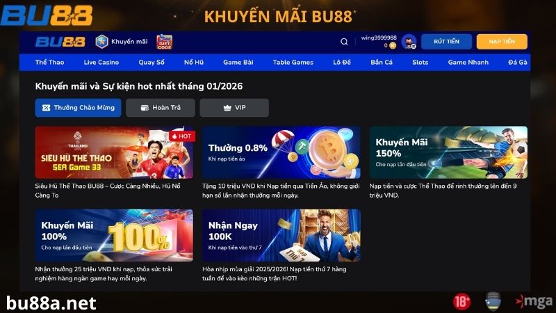 Khuyến mãi BU88 thưởng nạp